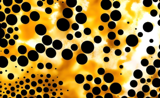 Photo a yellow and black background with circles and the word 