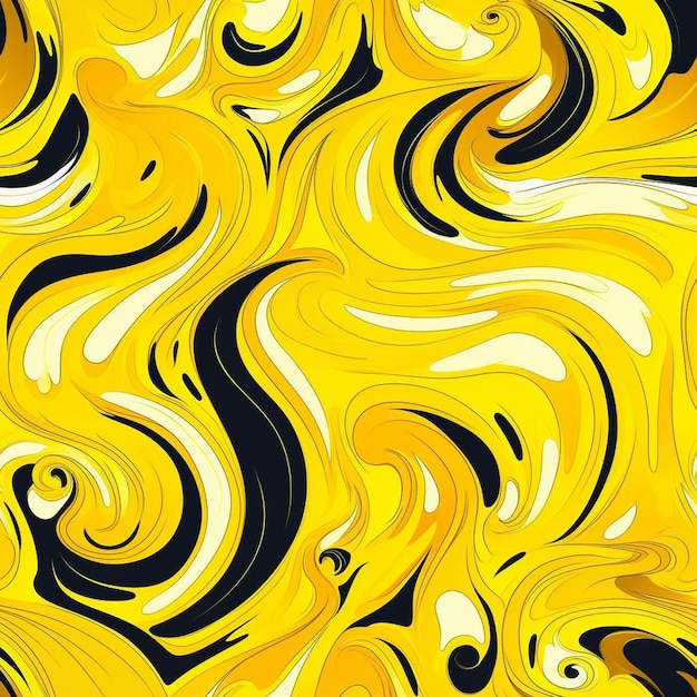 A yellow and black background with a fish swimming in it