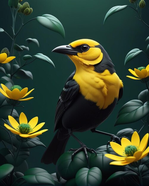 Photo yellow and black bird generative ai