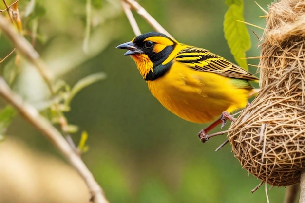 Photo a yellow and black bird with a yellow beak and a black beak