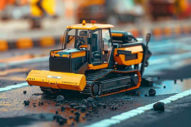 A yellow and black construction vehicle with a large orange blade