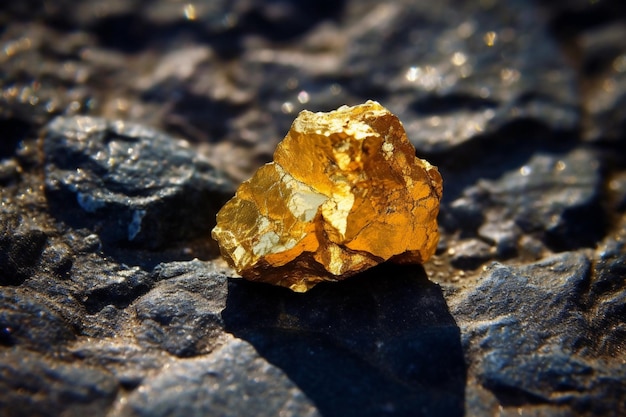 A yellow and black diamond is on a rock.