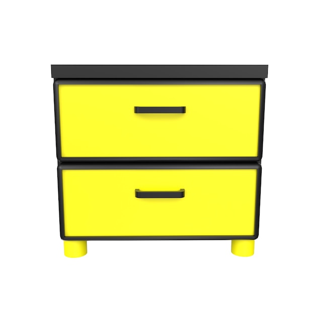 A yellow and black dresser with a black top and a black top.