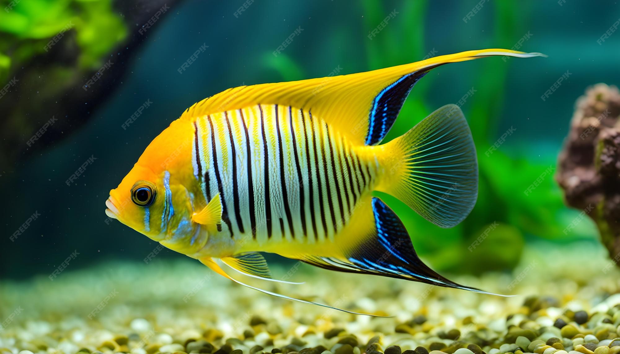 Premium Photo | A yellow and black fish with a blue stripe and a black