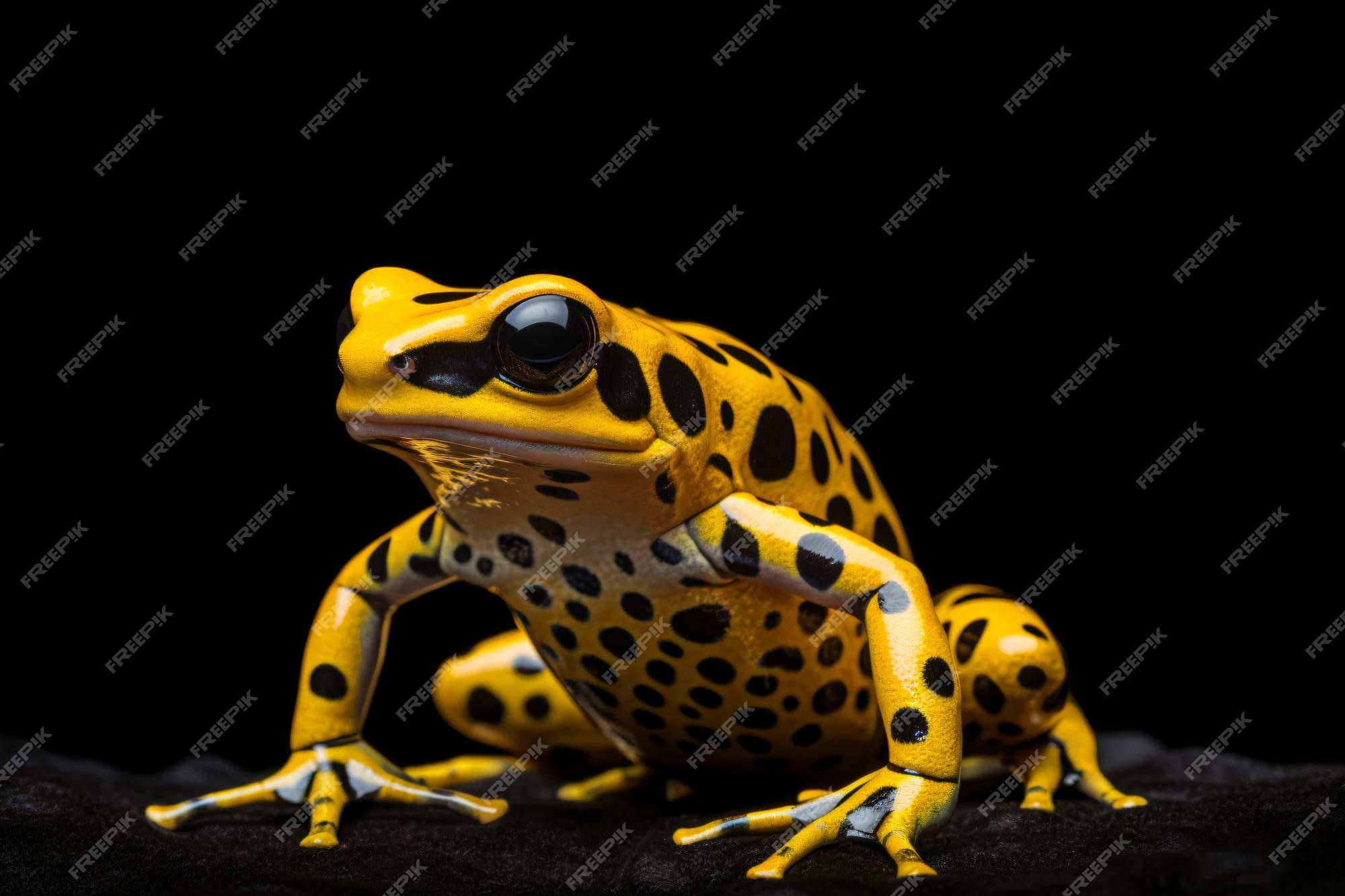 Premium AI Image | a yellow and black frog sitting on a black surface