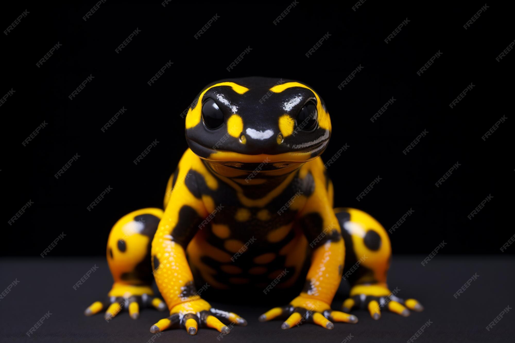 Premium AI Image | a yellow and black frog sitting on a black surface