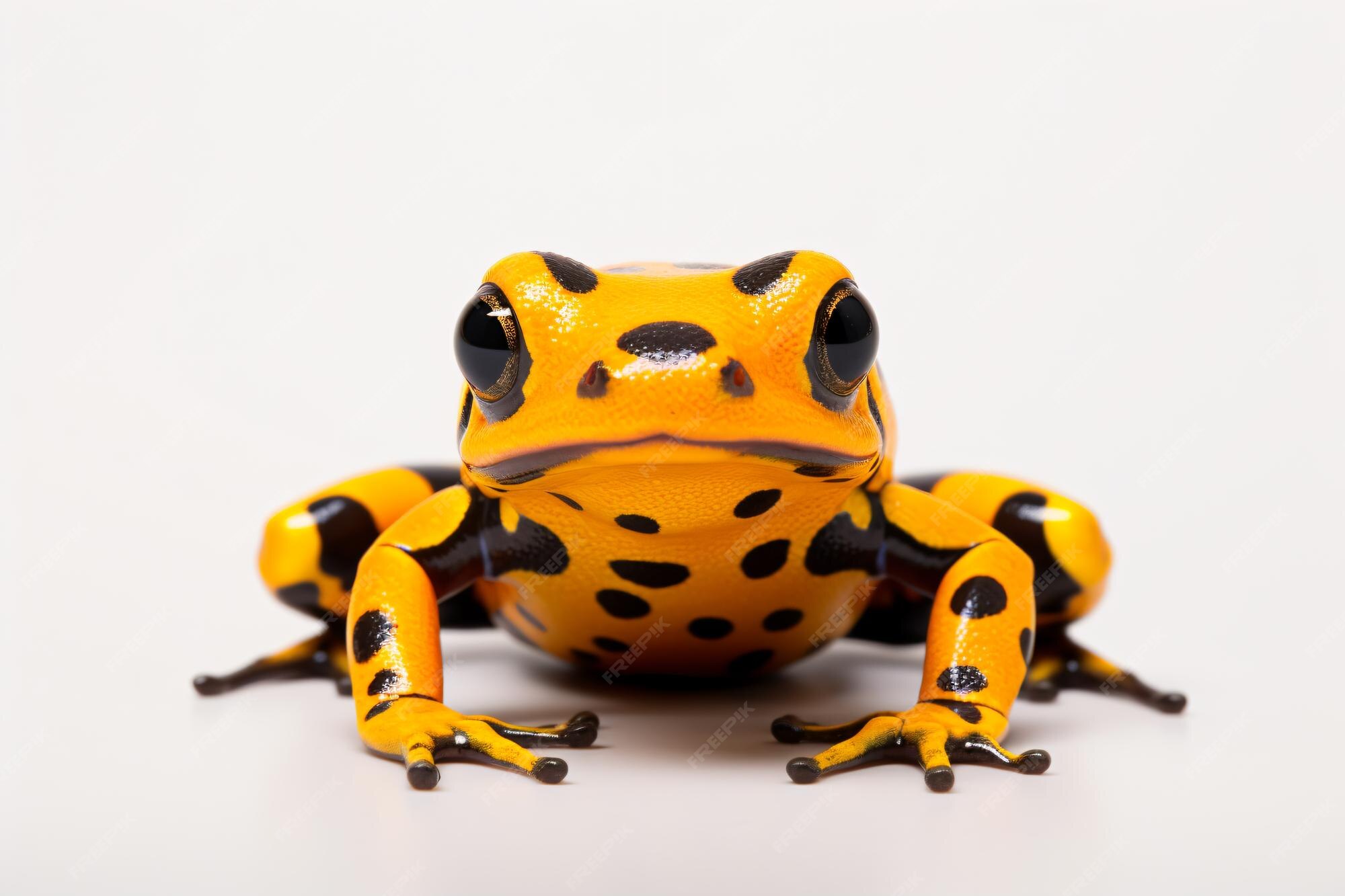 Premium AI Image | a yellow and black frog sitting on a white surface