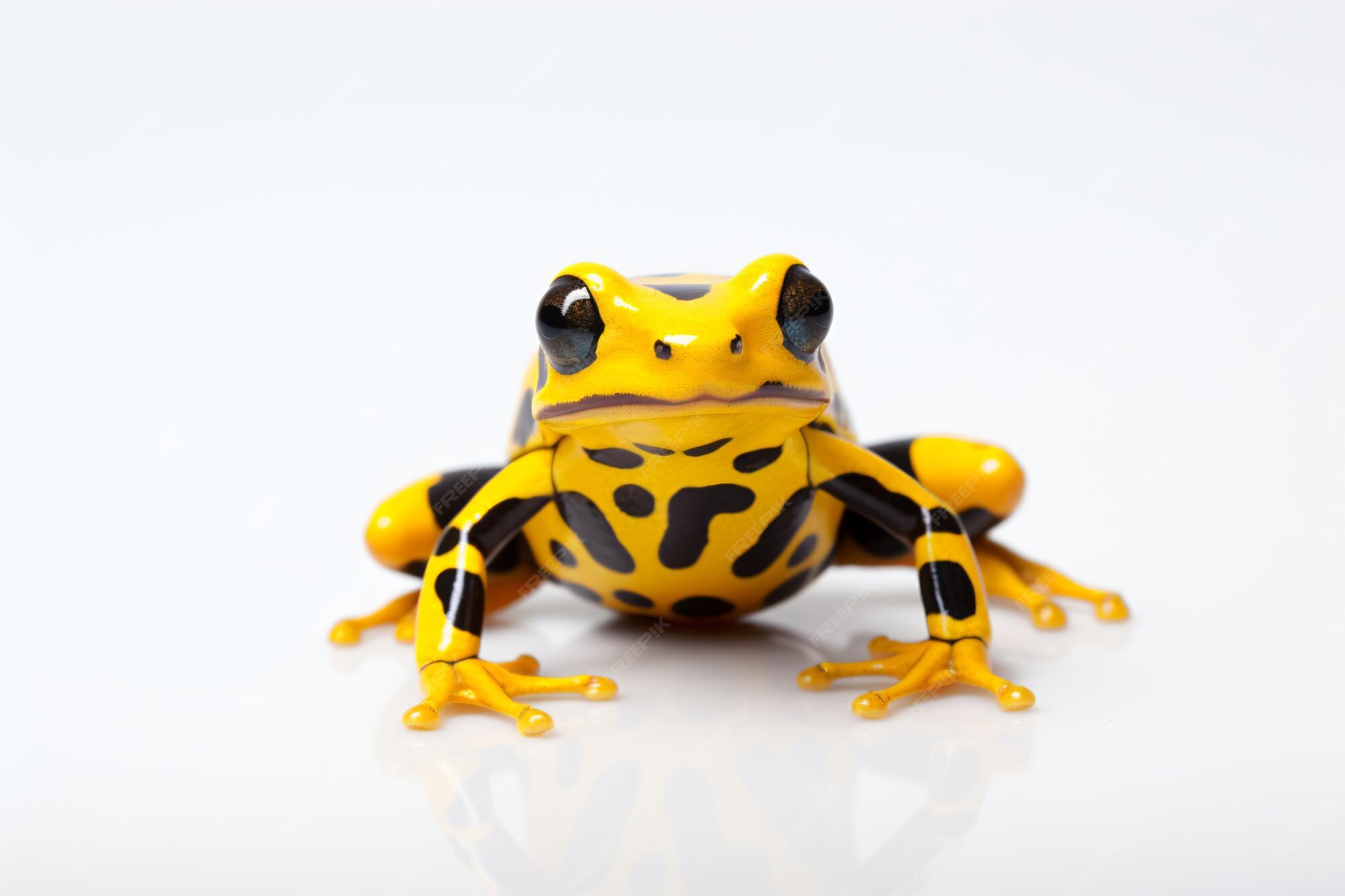 Premium AI Image | a yellow and black frog sitting on a white surface