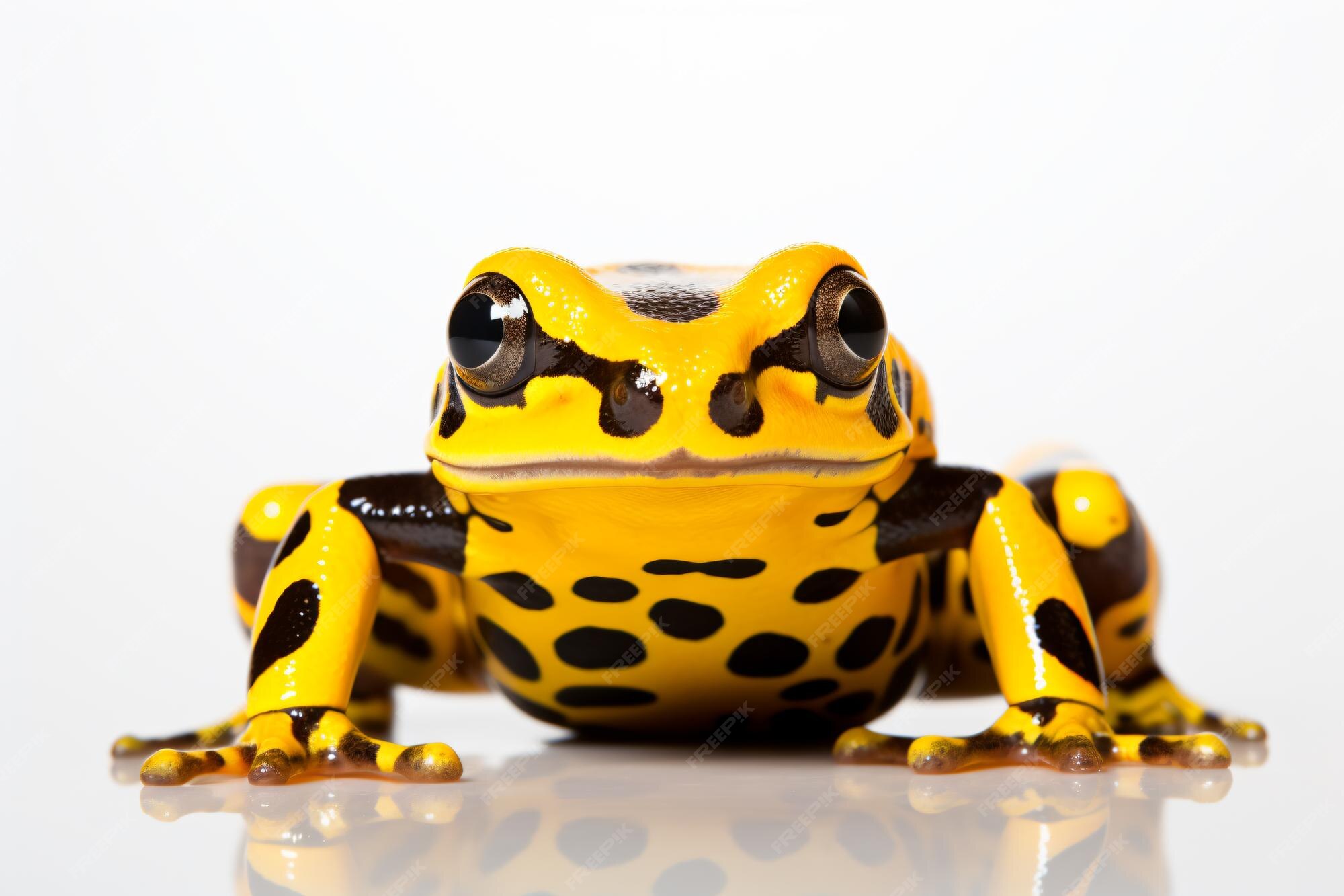 Premium AI Image | a yellow and black frog sitting on a white surface