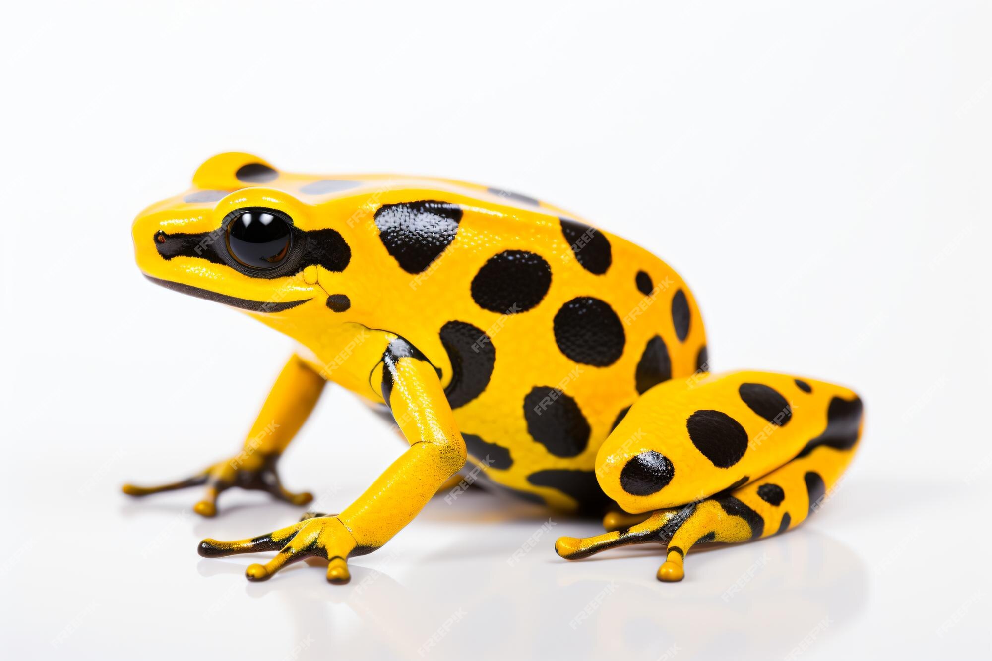 Premium AI Image | a yellow and black frog sitting on a white surface