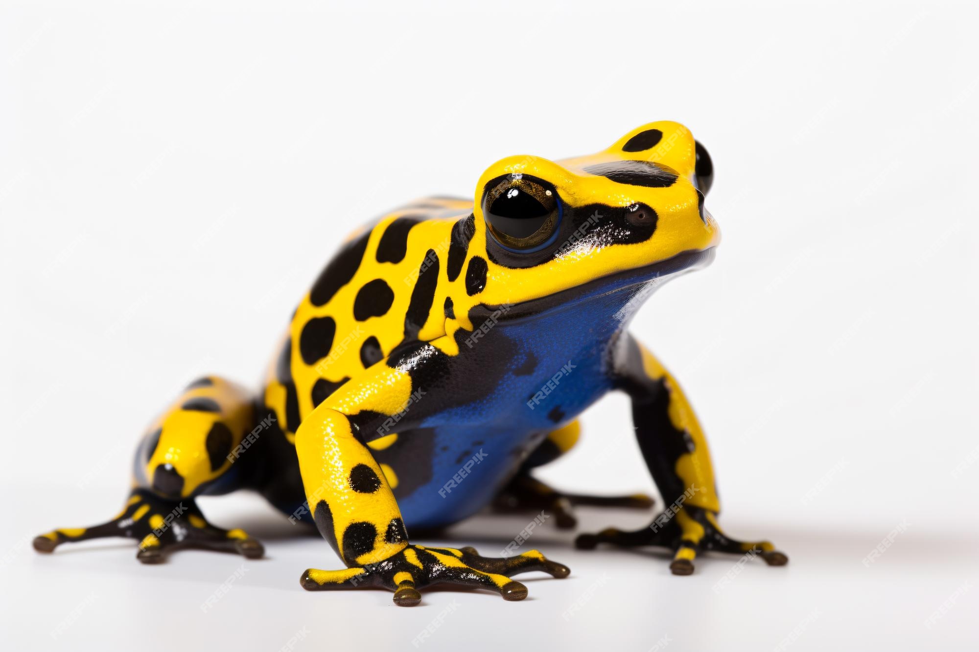 Premium AI Image | a yellow and black frog sitting on a white surface