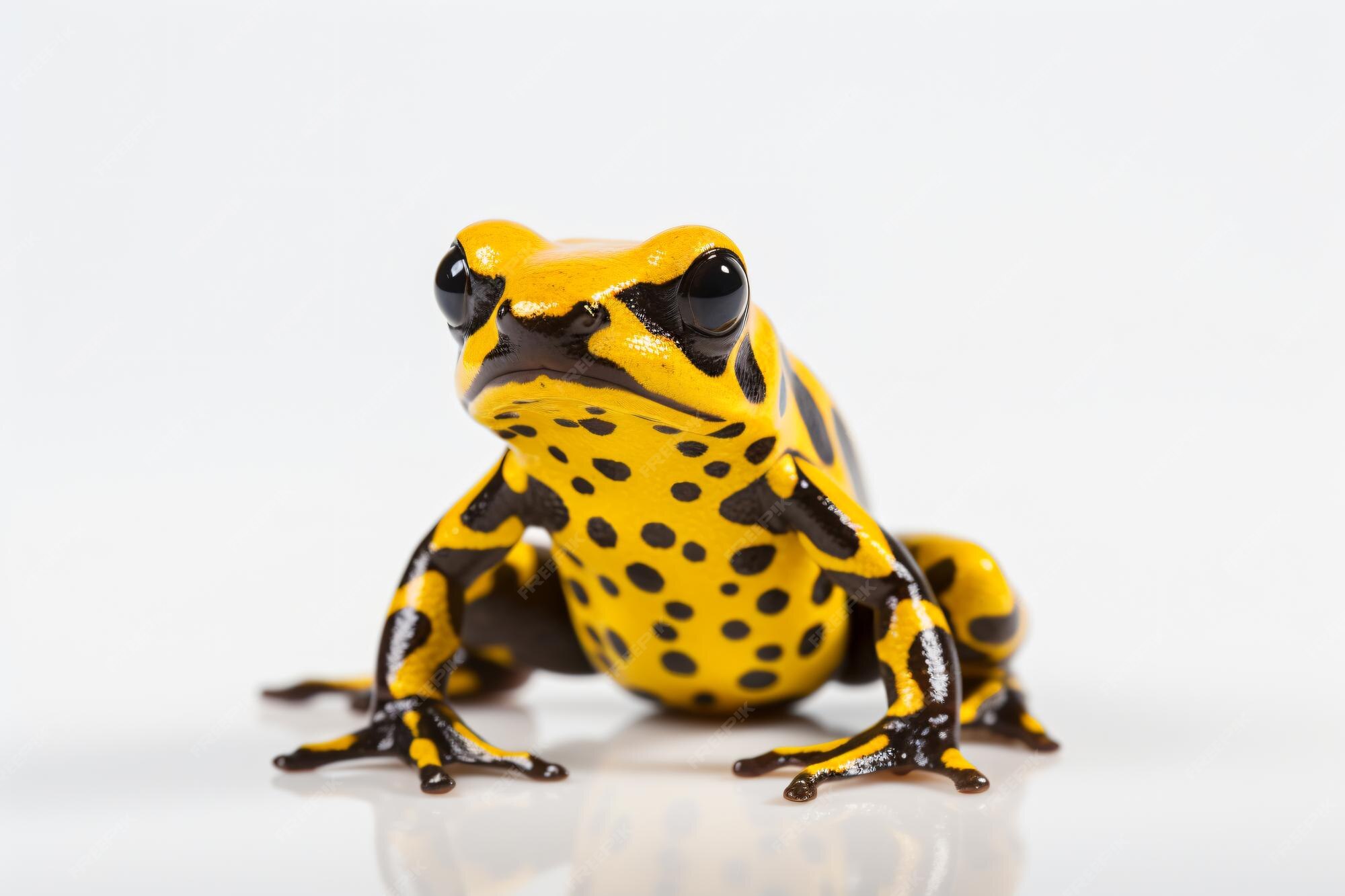 Premium AI Image | a yellow and black frog sitting on a white surface
