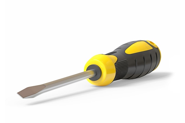 Yellow and black handle screwdriver on white background Instruments Tool 3D render illustration