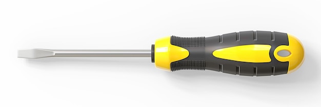 Yellow and black handle screwdriver on white background Instruments Tool 3D render illustration