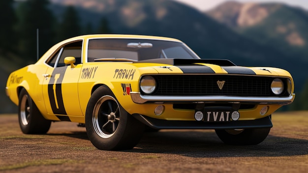 Photo yellow and black muscle car generative ai