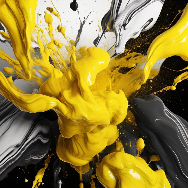 A yellow and black picture of a man with yellow paint on it