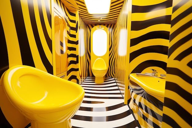 A yellow and black striped bathroom