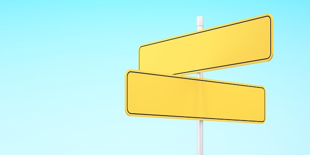 Yellow blank traffic road sign,direction sign board on sky background,3d rendering