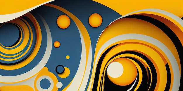 A yellow and blue abstract background with a swirly design