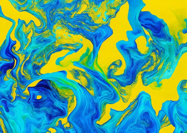 A yellow and blue background with a blue swirl pattern