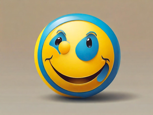 a yellow and blue ball with a smiley face on it