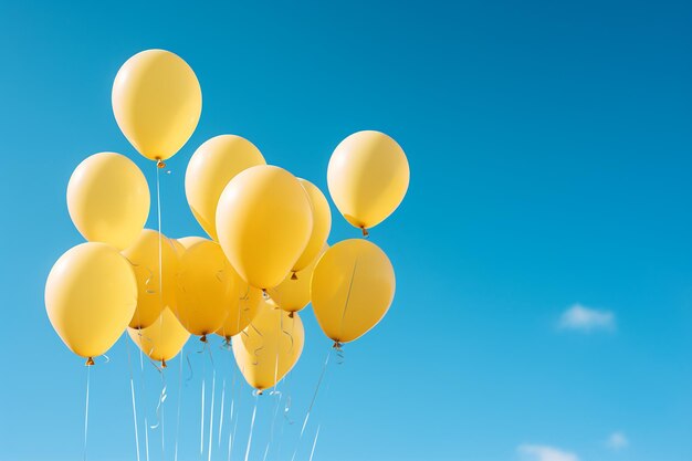 Foto fotografia di palloncini gialli e blu nel cielo