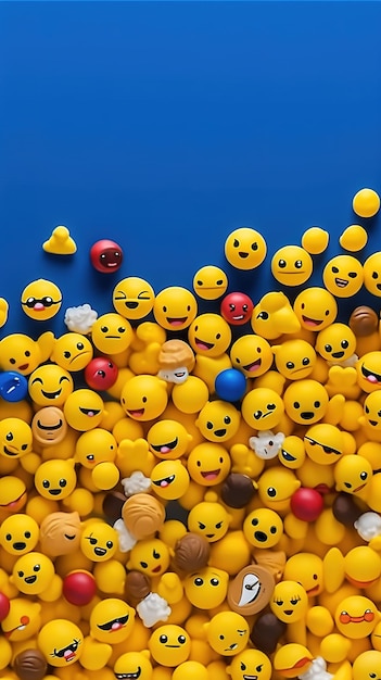 Foto palline gialle e blu sfondo dei social media con emoji