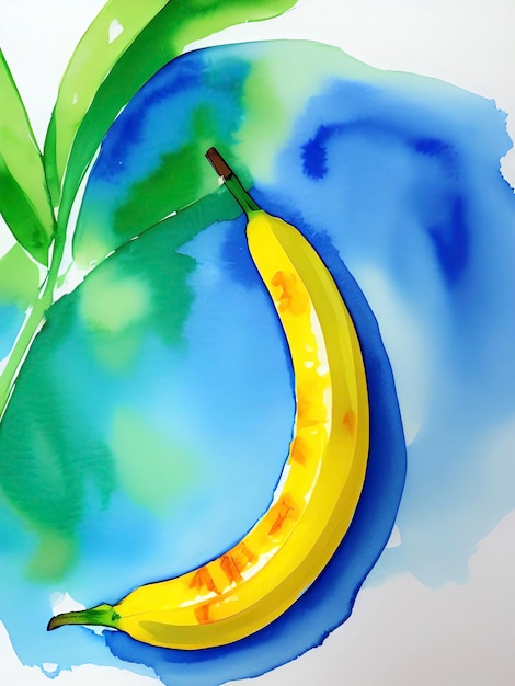 A yellow and blue banana is on a blue background