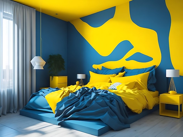 Yellow and blue bedroomAi generation