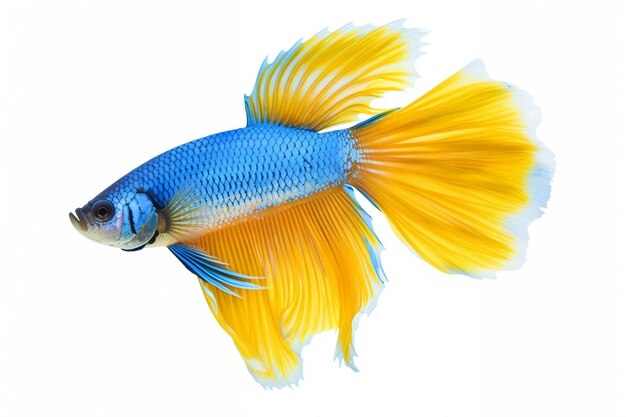 Yellow Blue Betta Fish White Background Generative AI