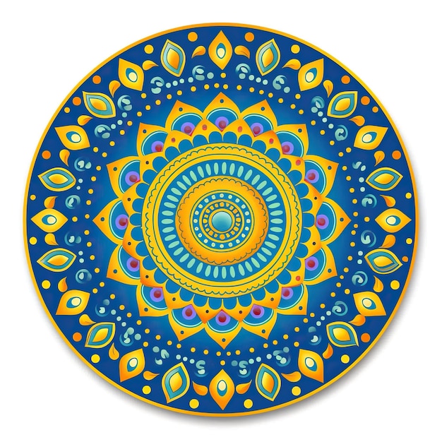 Photo a yellow and blue circular plate with a yellow circle on it