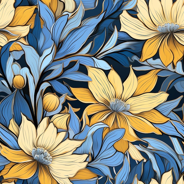 yellow and blue flower pattern seamless