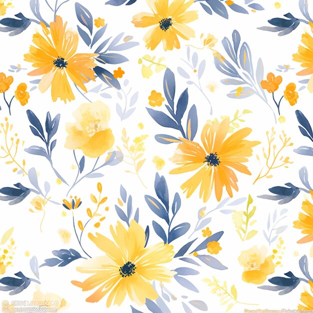 Photo yellow and blue flowers on a white background generative ai