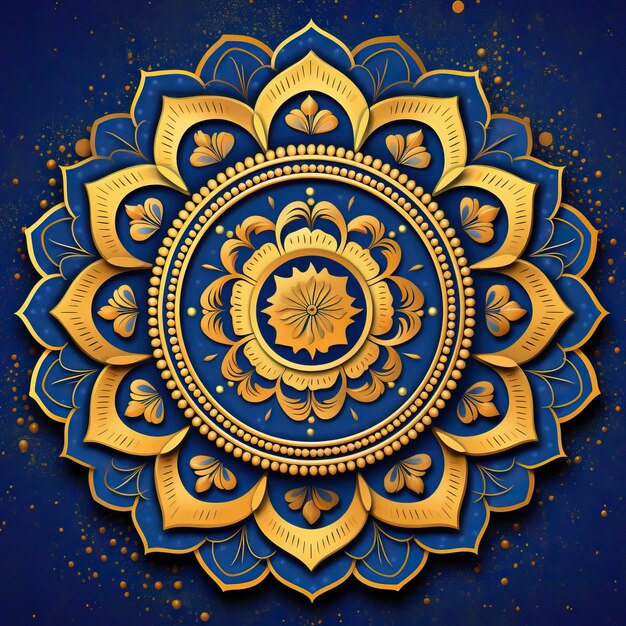 a yellow and blue mandala with a blue background with a design that says quot the word quot on it