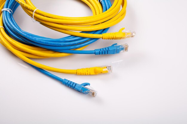 Yellow and Blue Network Cable with molded RJ45 plug