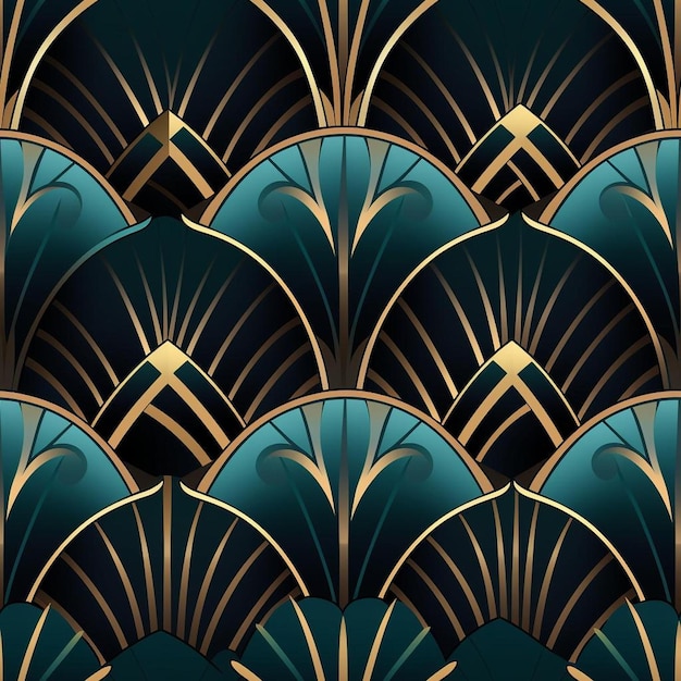 A yellow and blue pattern with gold and black flowers.