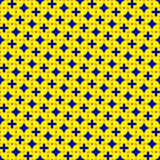 A yellow and blue pattern with a yellow smiley face