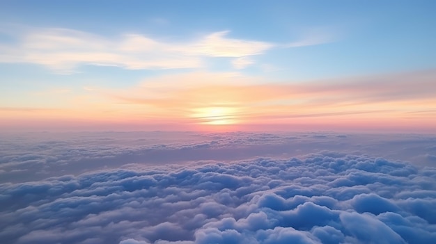 yellow and blue sky above clouds sunrise Generative AI