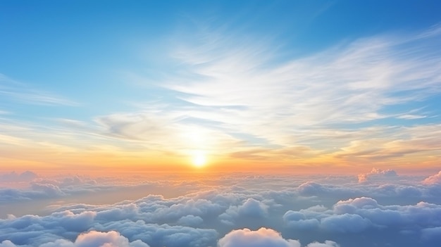 yellow and blue sky above clouds sunrise Generative AI