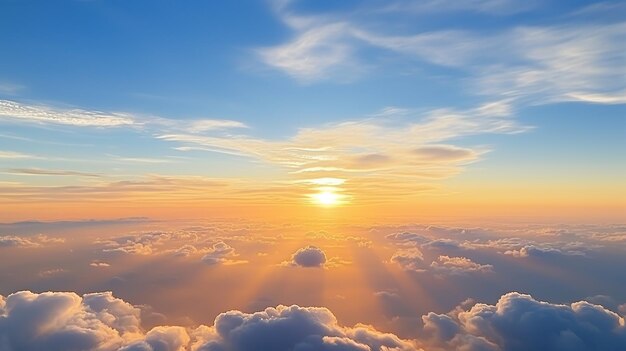 雲の上の黄色と青い空 日の出 ジェネレーティブAI