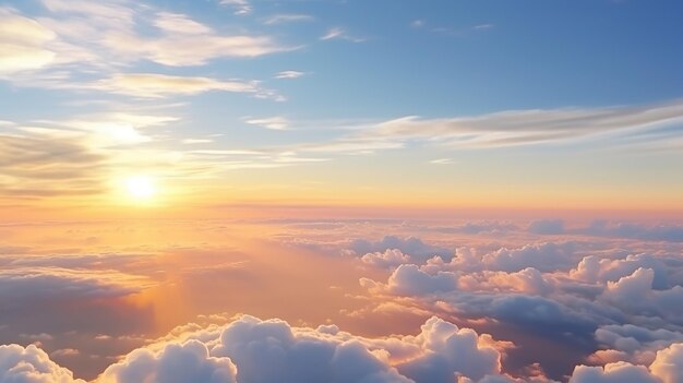 雲の上の黄色と青い空 日の出 ジェネレーティブAI