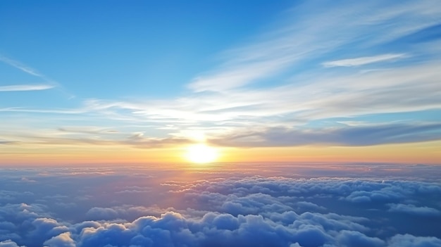 雲の上の黄色と青い空 日の出 創造的なAI