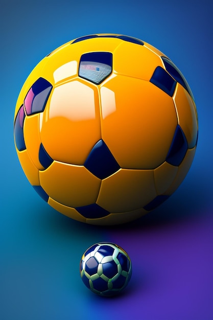 A yellow and blue soccer ball with the number 3 on it