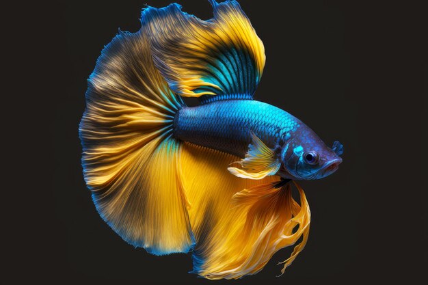 Premium AI Image | Yellow blue tropical betta fish on black background