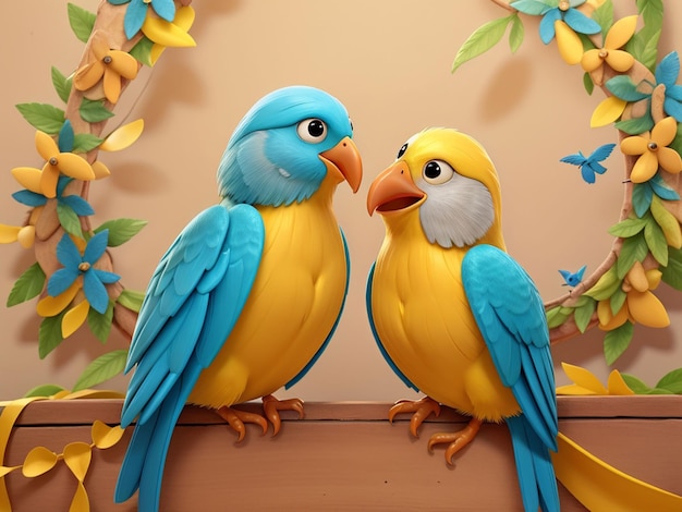 yellow and blue two birds 3d background