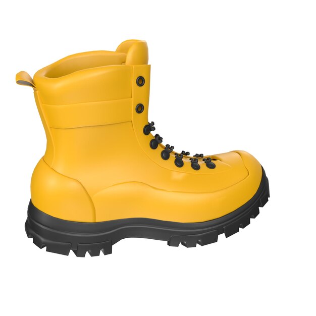 A yellow boot with black trim and black trim.