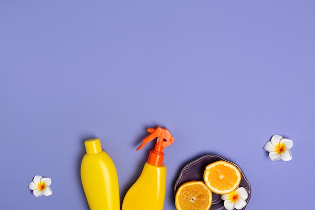 Yellow bottles of sunsceen lotion