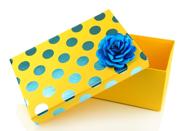 Yellow box for gifts isolated on white