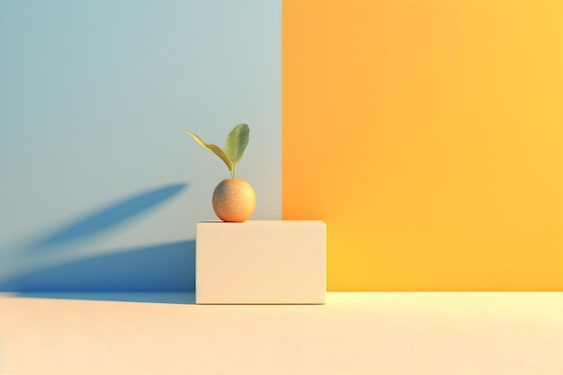 A yellow box with a plant on it