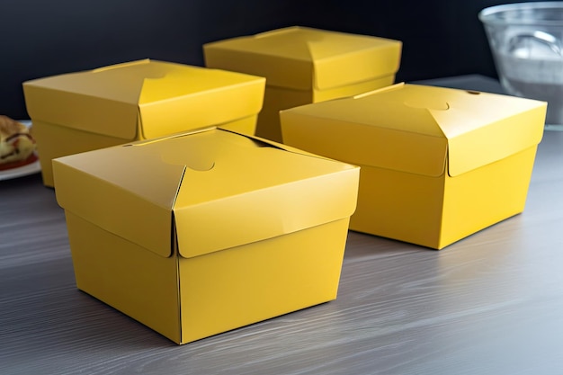 Yellow boxes arranged on a table Generative AI